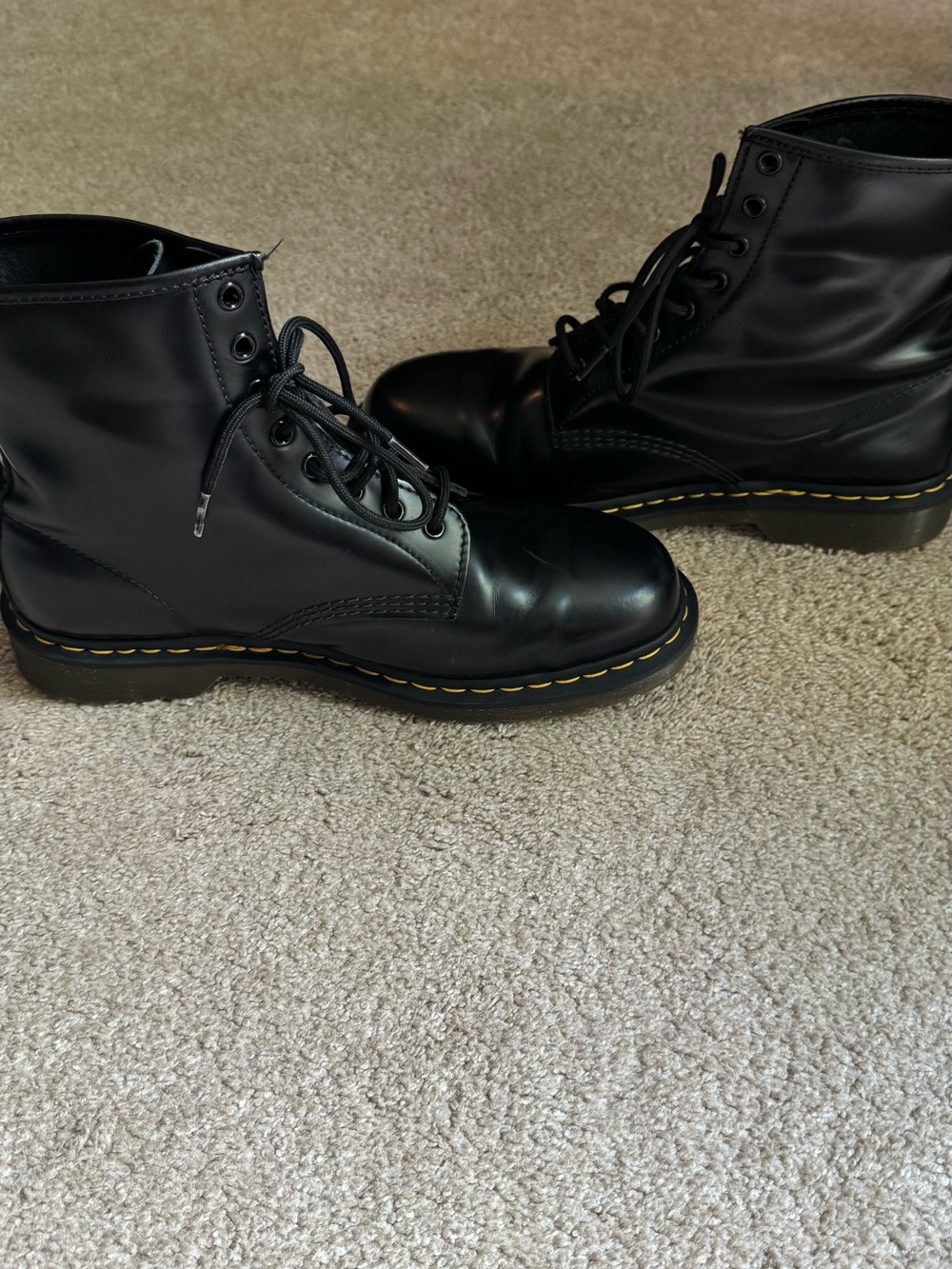 Black Leather Lace-Up Boots with Yellow Stitching - Picture 3 of 9